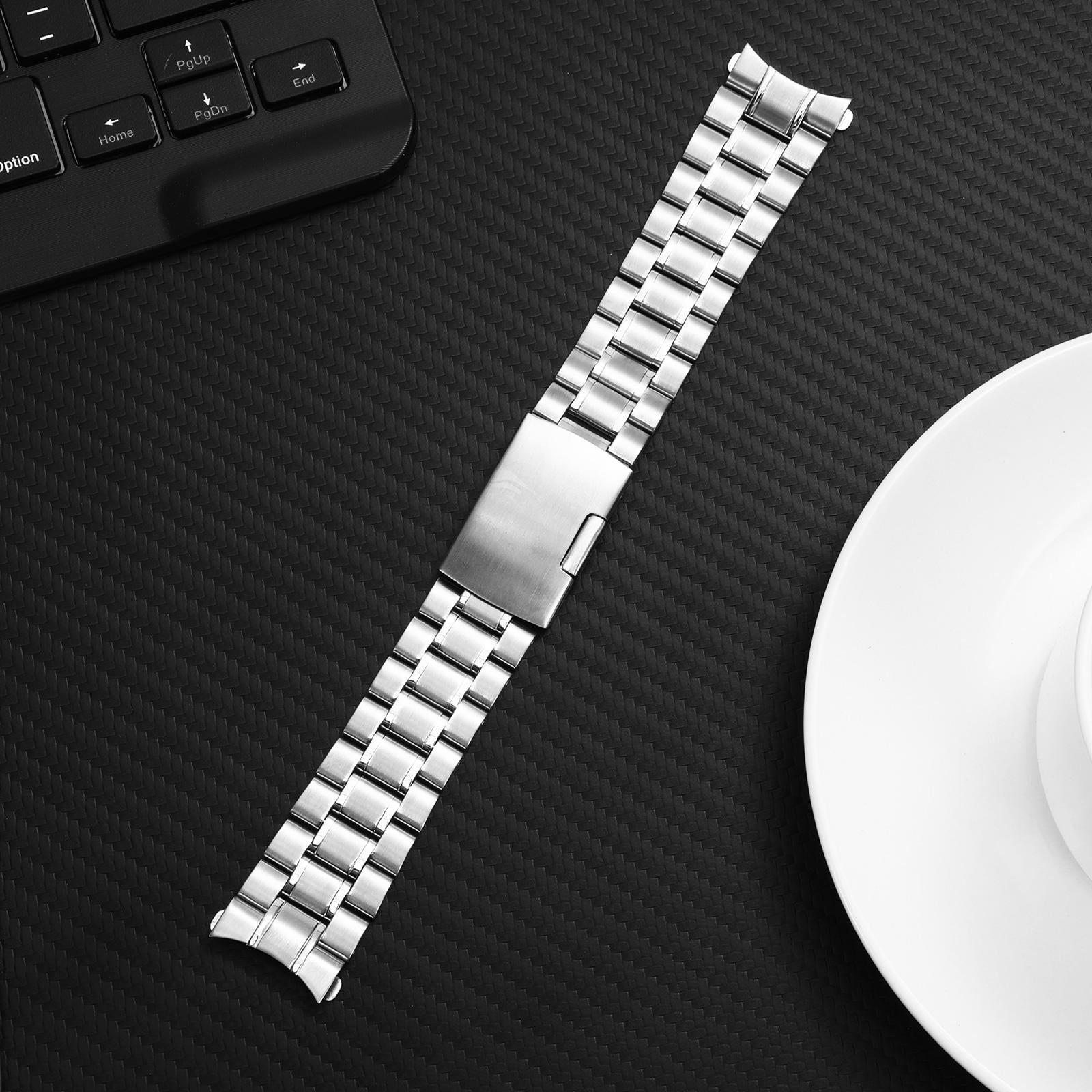 GARVALON Curved End Watch Straps Stainless Steel Solid Links Bracelet ...
