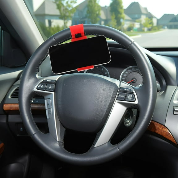 GARVALON Red Clamp Shape Plastic Phone Holder Steering Wheel 1Set For In Car Use