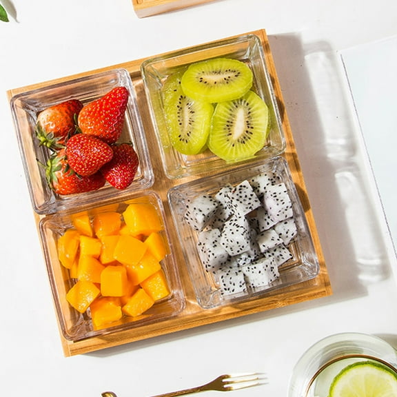 GARVALON Divided Snack Serving Dish Glass Divided Fruit Trays Assorted Color 1 Set 7.66X7.66X2.36in