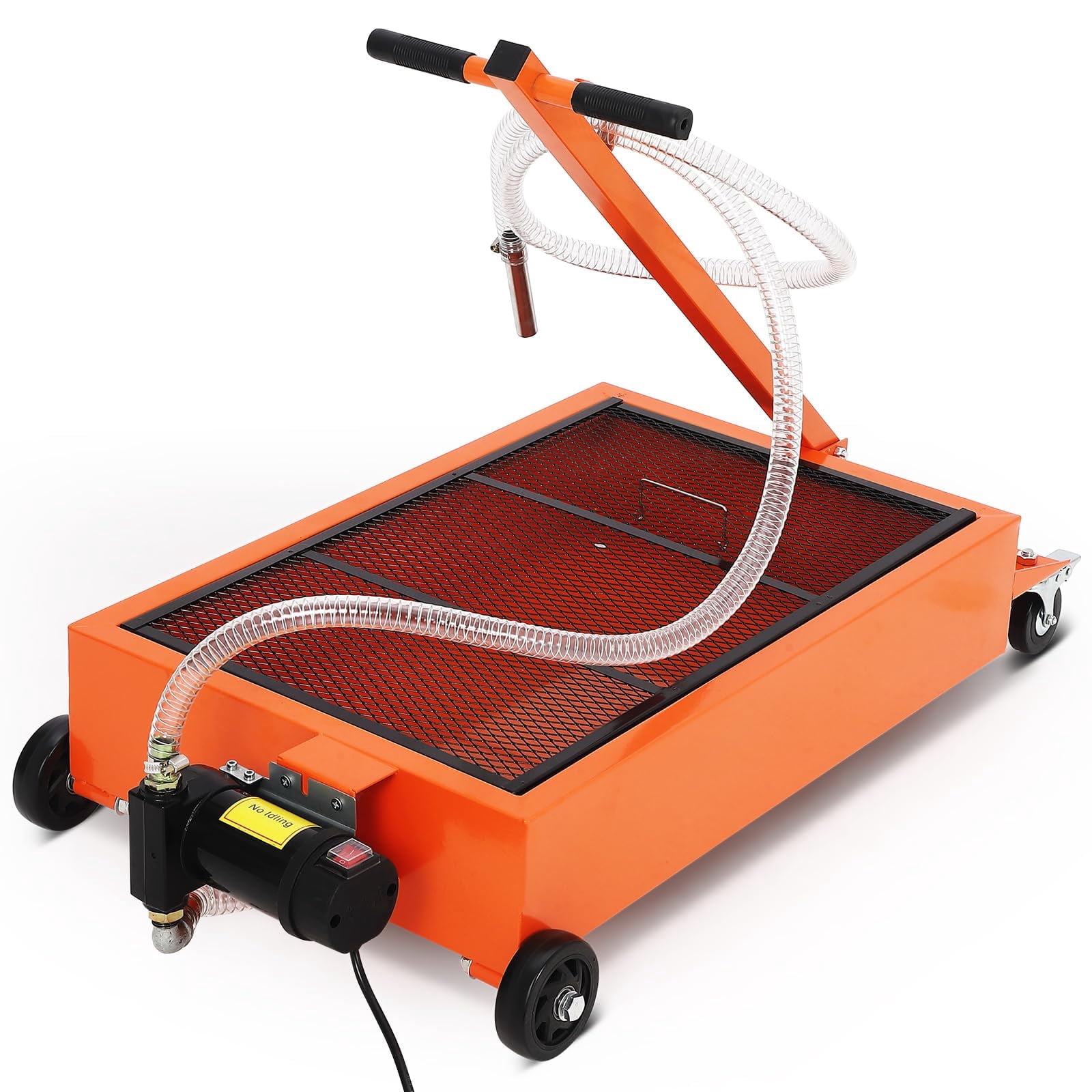 GARVEE 17 Gallon Electric Oil Drain Pan with 110V Pump &8ft Hose,Low Profile & T Folding Handle Oil Drain Cart for Cars,SUVs, Trucks,Buses,RVs,Orange