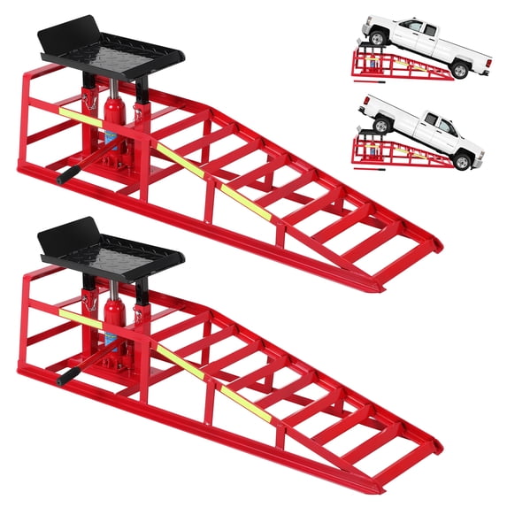 GARVEE 2-Pack 5T Auto Car Truck Service Ramps Lifts,Low Profile Hydraulic Car Ramps for Oil Changes,Adjustable Lift Height,Red&Black