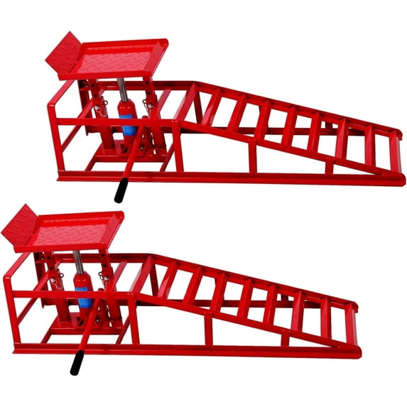 GARVEE 2-Pack 5T Auto Car Truck Service Ramps Lifts,Low Profile Hydraulic Car Ramps for Oil Changes,Adjustable Lift Height,Red