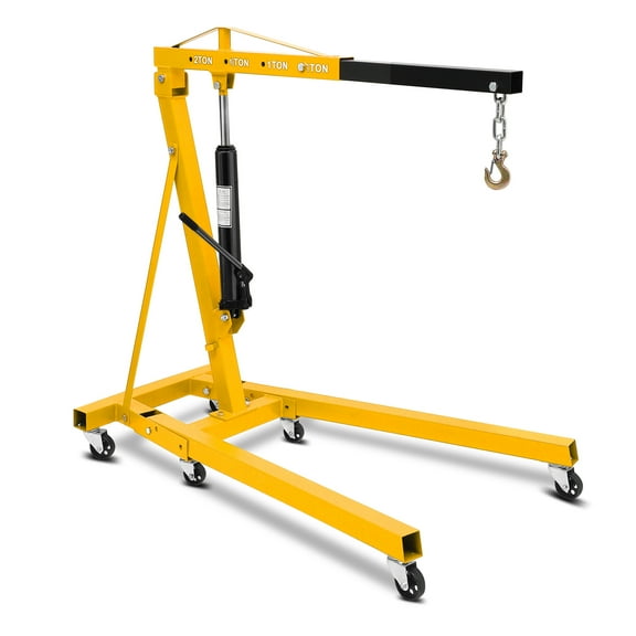 GARVEE 2 Ton(4400lbs) Folding Hydraulic Engine Hoist,Heavy Duty Carbon Steel Engine Lifting Hoist,Yellow