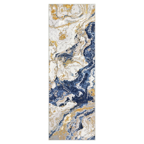 GARVEE 2'x6' Modern Marble Runner Area Rug,Washable,Abstract Marble Pattern,Non Slip,2'x6' for Bedroom Entryway,Hallway,Blue