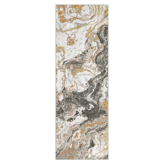 GARVEE 2'x6' Modern Marble Runner Area Rug,Washable,Abstract Marble Pattern,Non Slip,2'x6' for Bedroom Entryway,Hallway,Grey