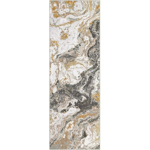 GARVEE 2'x8' Abstract Area Rugs,Washable Kitchen Runner Abstract Marble Pattern Rug Runners for Hallways Non Slip for Bedroom Entryway,Grey