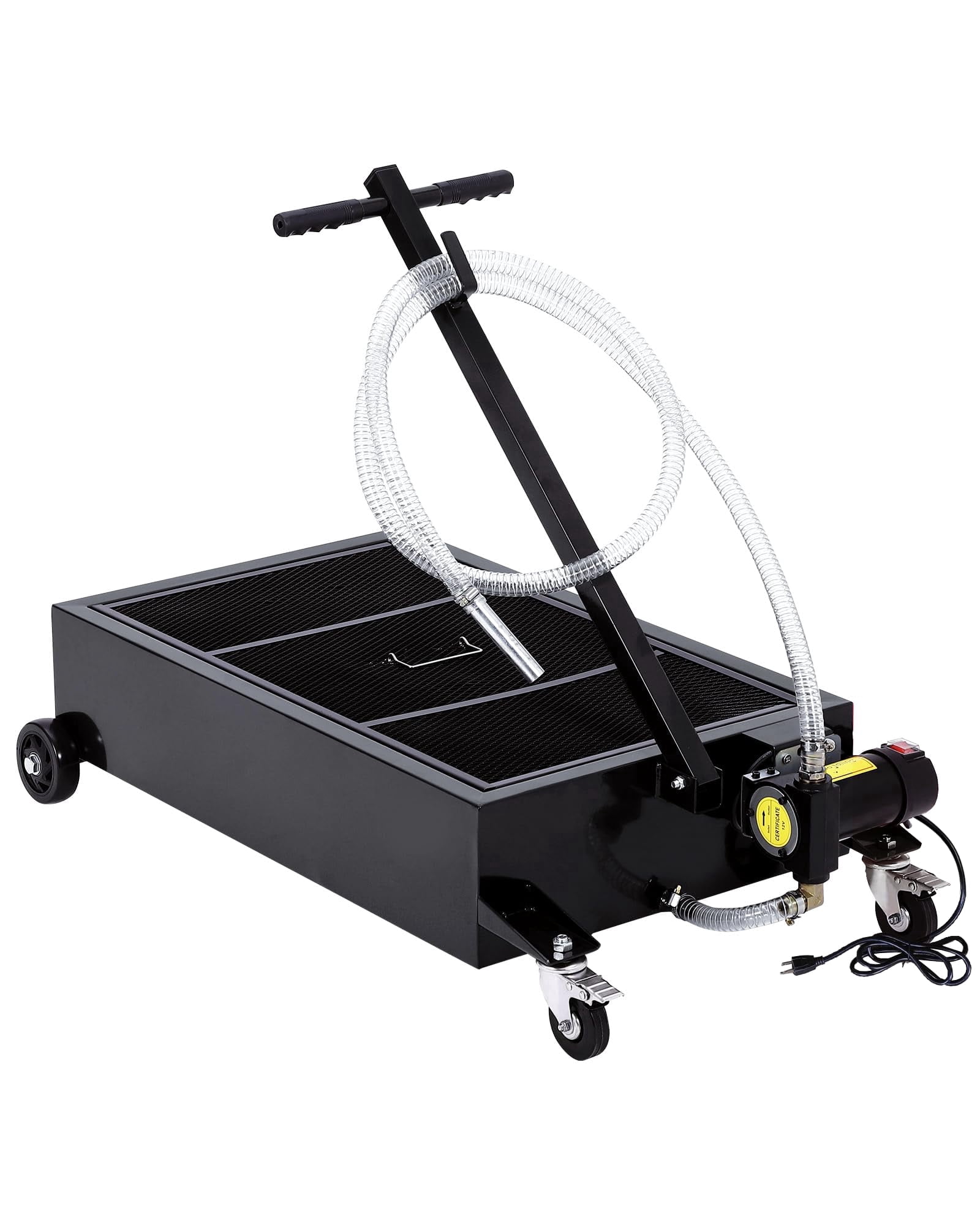 GARVEE 20 Gallon Electric Oil Drain Pan with 110V Pump &8ft Hose,Low Profile & T Folding Handle Oil Drain Cart for Cars,SUVs, Trucks,Buses,RVs,Black