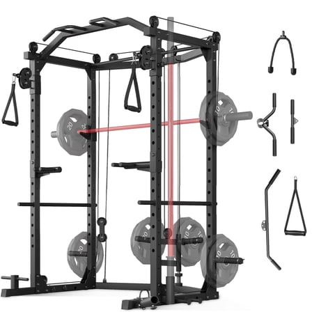 GARVEE Power Cage Home Gym,2000lbs Multi-Function Squat Rack with Cable Crossover,Pull-Up & Dip Station,LAT-Pull Down System,Workout Cage with More Attachments,Black