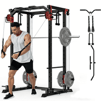 GARVEE Power Rack Cage with Dual Pulley Systems,2000lbs Multi-Functional Squat Cage Rack for Strength Workout with More Training Attachment