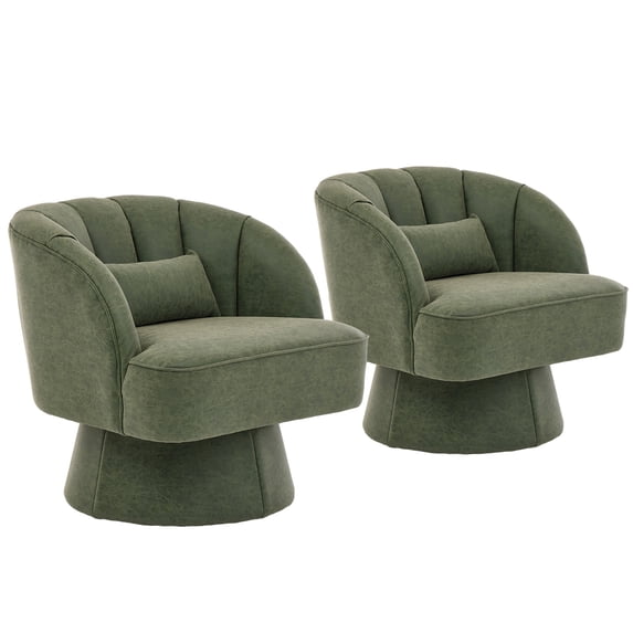 GARVEE 2PCS 360° Swivel Barrel Accent Chair,Ultra-Plush PU Upholstered Round Armchair with Back,Green