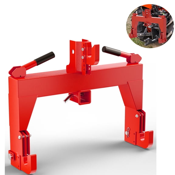 GARVEE 3-Point Quick Hitch with 2" Receiver,3000LBS Lift Capacity,Adaptation to Category 1 & 2 Tractors,5-Level Adjustable Bolt,Reinforced Structure,Red