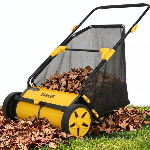 GARVEE 30 in Push Lawn Sweeper,Wheel-Driven Manual Leaf & Grass Collector,10 cu ft Collection Bag,10-Position Height Adjustable