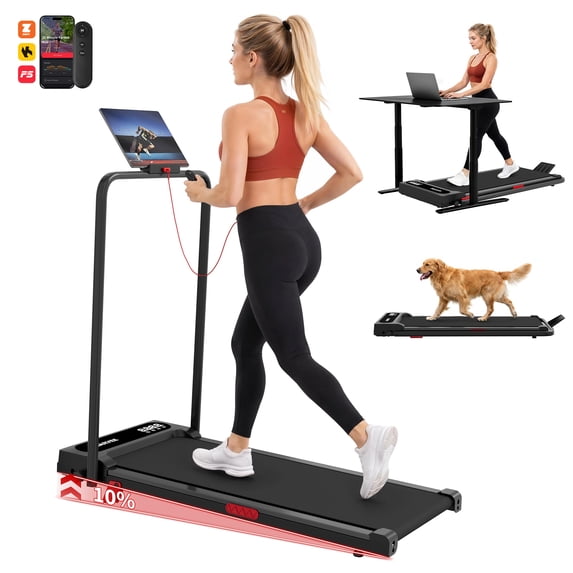 GARVEE 4-in-1 Folding Treadmill with Incline and Handlebar,3.0HP Under Desk Walking Pad,Smart App/Remote,0.6-6.2 MPH,LED Display,Black