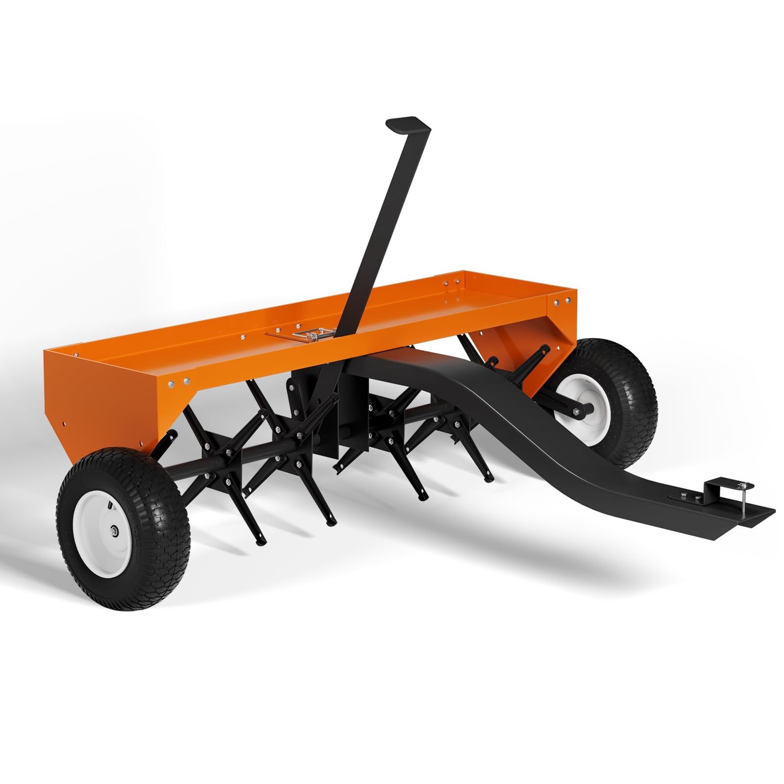 GARVEE 40-Inch Tow Behind Plug Aerator for Lawn Tractor ATV,Heavy Duty Lawn Soil Core Aerator w/ 24 Steel Coring Tines,150 Lb Weight Tray,Universal Hitch,Inflatable Wheels,Orange