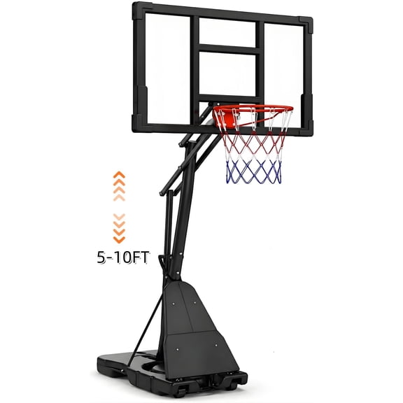 GARVEE 44in Portable Basketball Hoop System with Shatter-Proof Backboard,5-10 FT Adjustable Height,Heavy-Duty Steel Frame & Rolling Wheels,Water/Sand Fillable Base