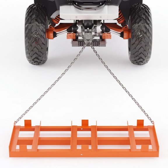 GARVEE 4ft Width Tow-Behind Drag Harrow Driveway Grader,Heavy-Duty Landscape Rake Leveling Tool with 6ft Chain,for ATV UTV Tractor and Lawn Mower