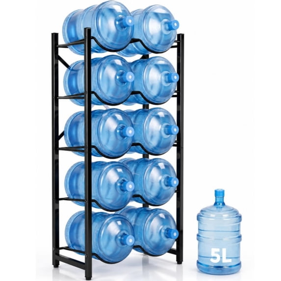 GARVEE 5 Gallon Water Jug Holder Stand,Double-Row Heavy-Duty 5-Tier Water Bottle Holder Storage Rack,Holds 10 Bottles,Black