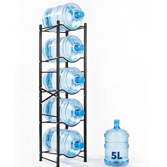 GARVEE 5 Gallon Water Jug Holder Stand,Double-Row Heavy-Duty 5-Tier Water Bottle Holder Storage Rack,Holds 5 Bottles,Black