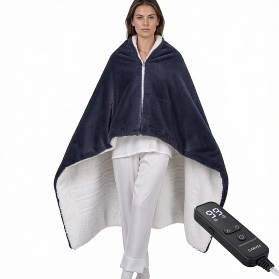 GARVEE 50" x 60" Faux Fur Wearable Heated Blanket with Zipper and 1-9H Auto-Off
