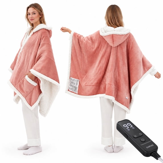 GARVEE 50“ x 60” Wearable Electric Wrap Blanket with Hood & Pockets, Flannel Sherpa
