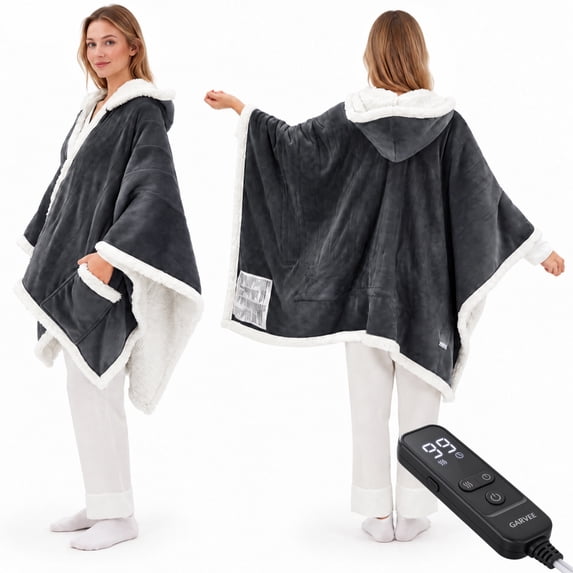 GARVEE 50“ x 60” Wearable Heated Blanket with Hood & Pockets, 10 Heat Settings