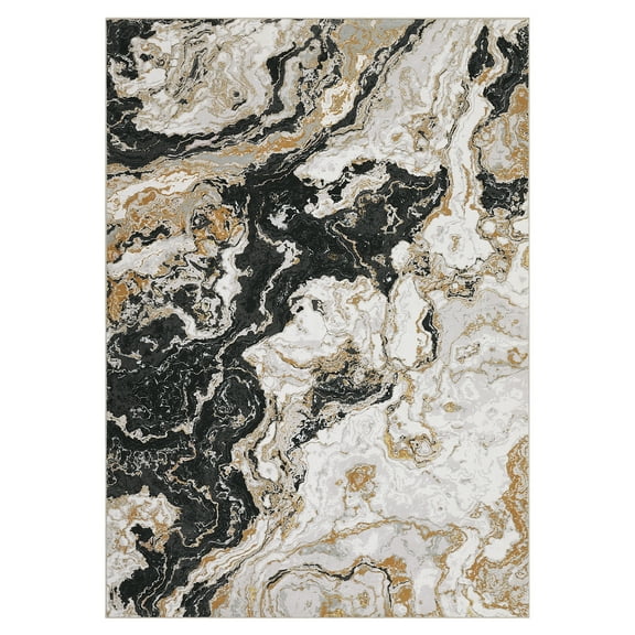 GARVEE 6'x9' Machine Washable Abstract Area Rugs,Soft Large Modern Marble Rug  for Living Room Bedroom Dining Room Office with Non Slip,Black
