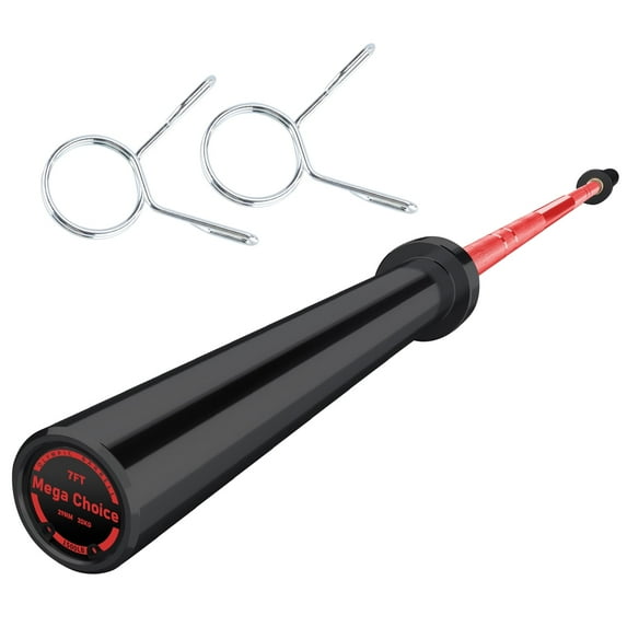 GARVEE 7FT Olympic Barbell Bar with 2 Collars,1500 LB Capacity Weightlifting & Powerlifting Bar,Fits 2-Inch Plates,Strength Training Bench Press Bar for Home Gym,Black&Red