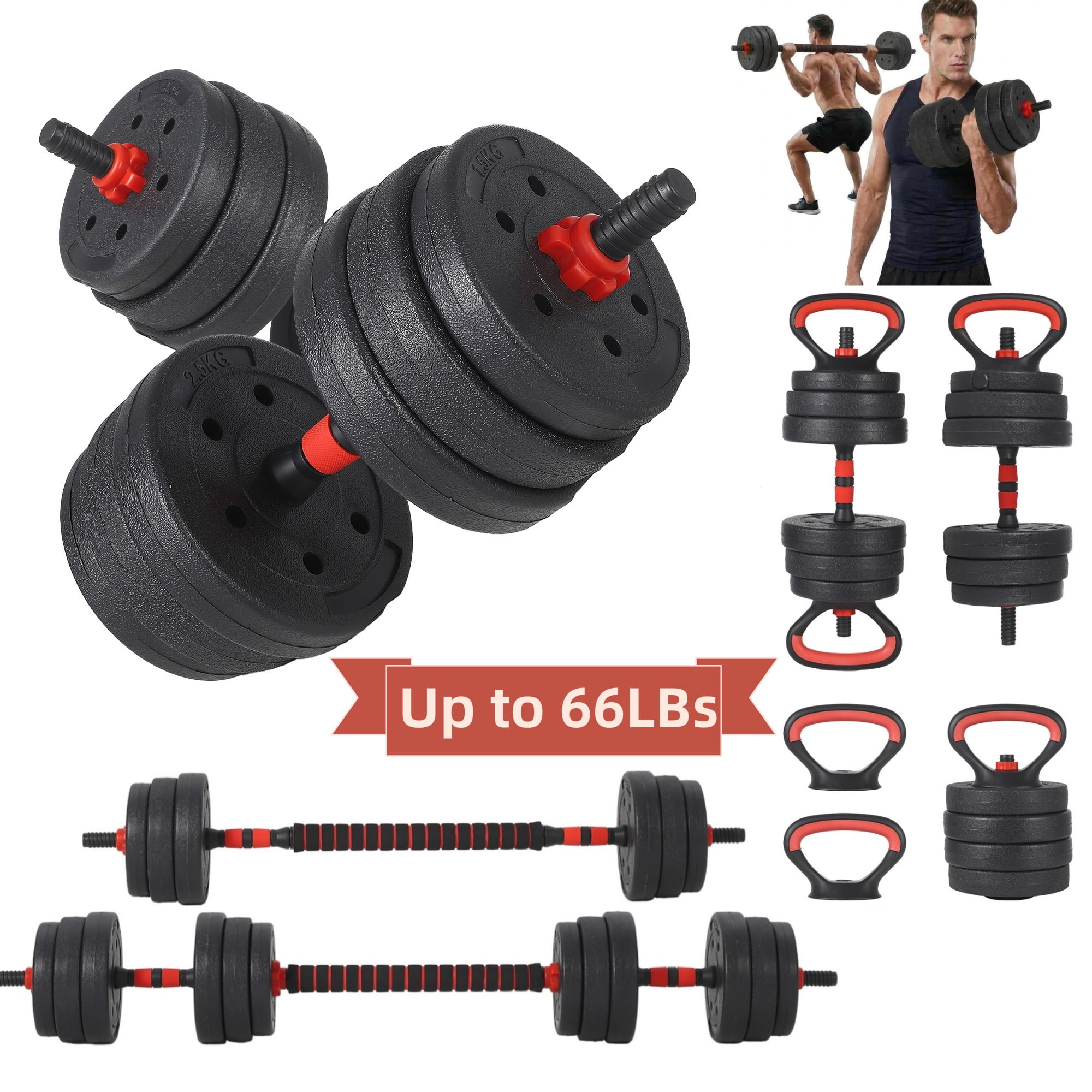 GARVEE  Adjustable Dumbbells Set,5 in1 66lbs Free Weight Sets Convertible to Dumbbell,Barbell,Kettlebell & Push-Up Stand,Weight Plate,Fitness Exercises for Home Gym Full Body Strength Training