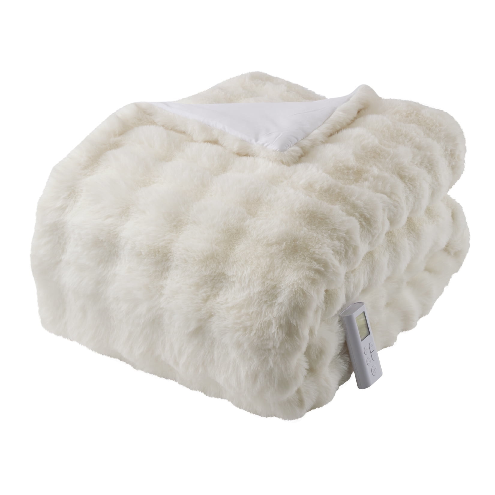 GARVEE Electric Blanket with Wireless Controller,Queen Size 90"x 90" Faux Fur Bubble Heated Comforter Blankets,6 Heat Levels & 1-10 Hours Timer,Beige