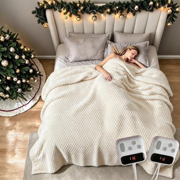GARVEE Electric Heated Blanket, California King, 100 x 94 in, Dual Control, 10 Heat Levels, 1-10 Hour Auto Shut-Off, Machine Washable, Beige