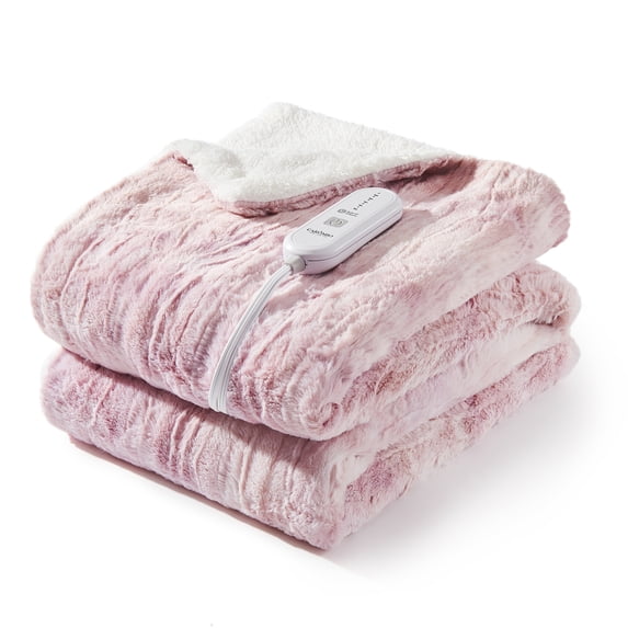 GARVEE Electric Heated Blanket Full Size,72"x84" Fast Heating Soft Thicken Faux Fur Heat Throws,5 Heating Levels & 10 Hours Auto Off,Pink Tie-Dye