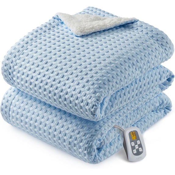 GARVEE Electric Heated Blanket Full Size,72"x84" Waffle Weave Fast Heating Blankets,10 Heat Levels & 1-12H Time Settings Auto Off,Blue