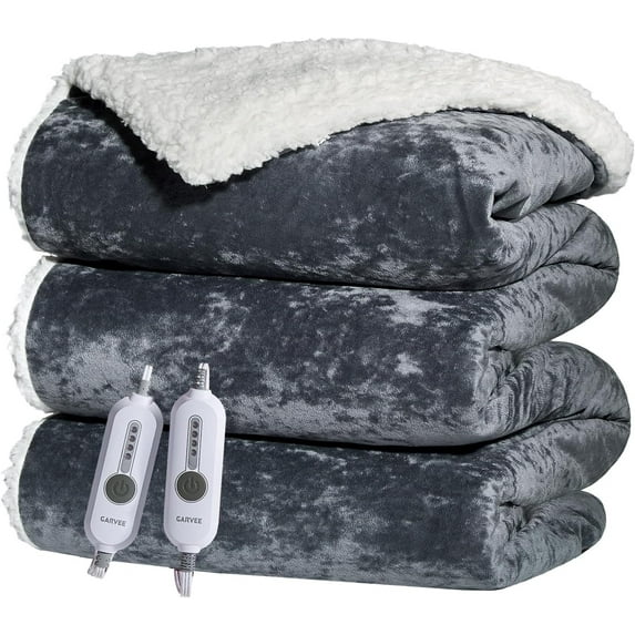 GARVEE Electric Heated Blanket Queen Size 84"x90" Velvet Soft Dual Controls Fast Heating Blankets,Over-Heat Protection,Grey