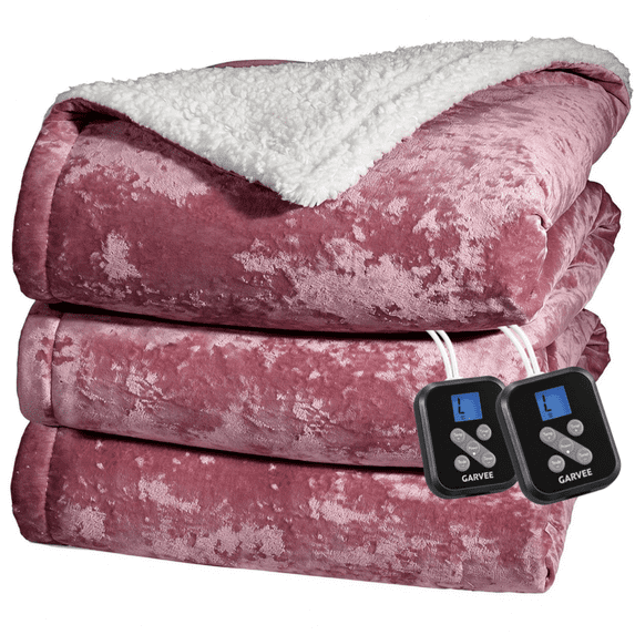 GARVEE Electric Heated Blanket Queen Size 84"x90" Velvet Soft Dual Controls Fast Heating Blankets,Over-Heat Protection,Pink