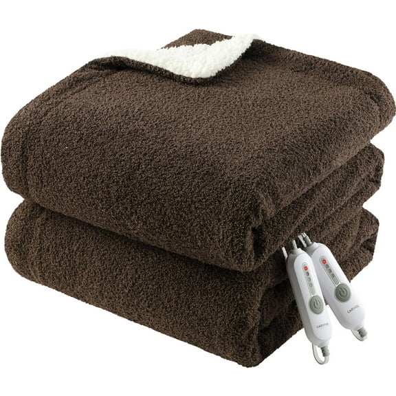 GARVEE Electric Heated Blanket Queen Size,90"x84" Sherpa Super Cozy Blankets with 4 Heating Levels & 1-10 Hours Auto Off,ETL Certification,Brown