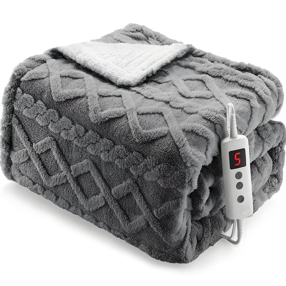 GARVEE Electric Heated Blanket Throw,50"×60" Fast Heating Blanket Throw with 10 Heating Levels&10 Time Settings,Grey