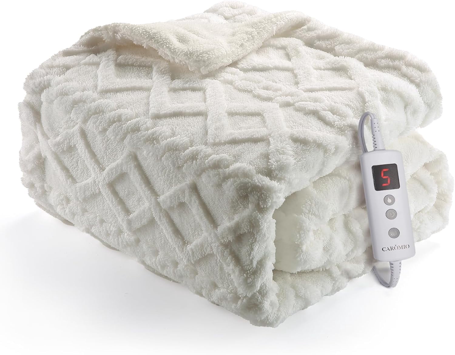 GARVEE Electric Heated Blanket Throw,50"×60" Fast Heating Blanket Throw with 10 Heating Levels&10 Time Settings,Off White