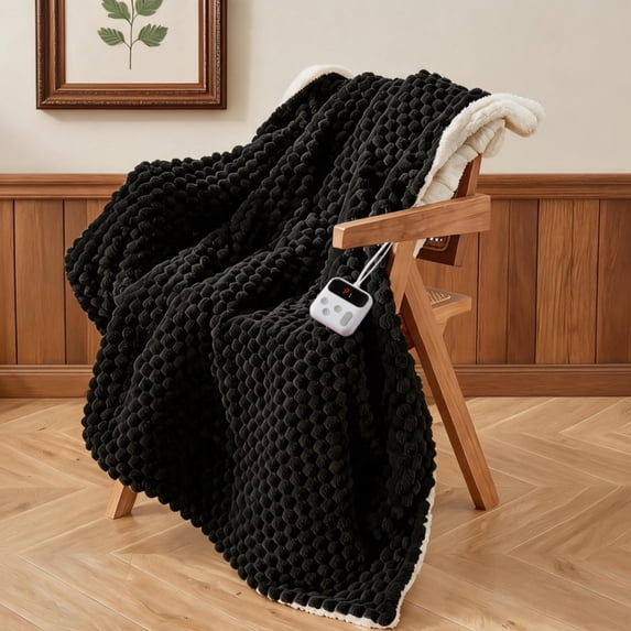 GARVEE Electric Heated Blanket, Twin, 62 x 84 in, 10 Heat Levels, 10 Time Settings, Machine Washable, Black