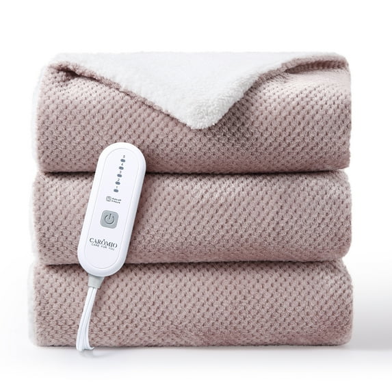 GARVEE Electric Heated Throw Blanket,50"×60" Flannel Sherpa,5 Heat Settings and 4 Hours Auto Shut Off,Pink