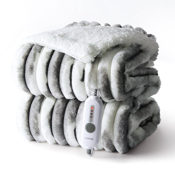 GARVEE Electric Heated Throw Blanket,50"x60" Cozy Faux Rabbit Fur Blanket with 4 Heating Levels & 4 Hours Auto Off,Over-Heat Protection,Marble Gary