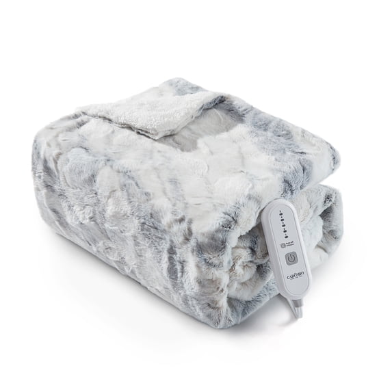 GARVEE Electric Heated Throw Blanket,50"x60" Fast Heating Soft Thicken Faux Fur Heat Throws,5 Heating Levels & 4 Hours Auto Off,White Tie-dye