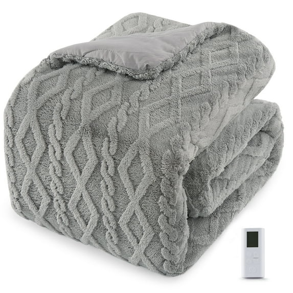 GARVEE Electric Heating Blanket with Wireless LCD Controller,Queen Size 90"x90",Tufted Fast Heating Electric Quilt,Grey