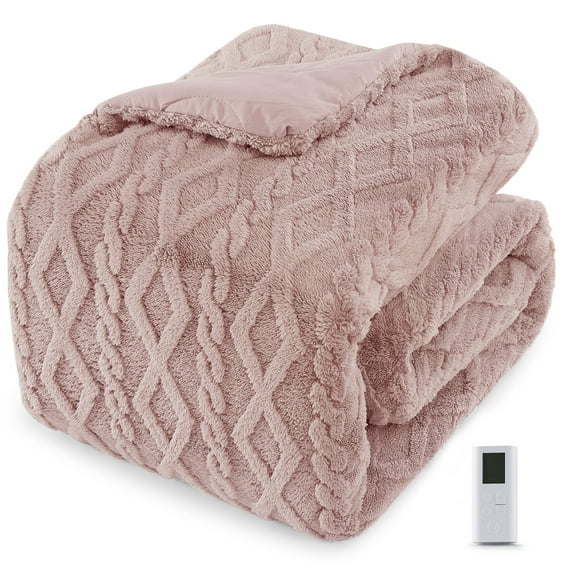 GARVEE Electric Heating Blanket with Wireless LCD Controller,Queen Size 90"x90",Tufted Fast Heating Electric Quilt,Pink