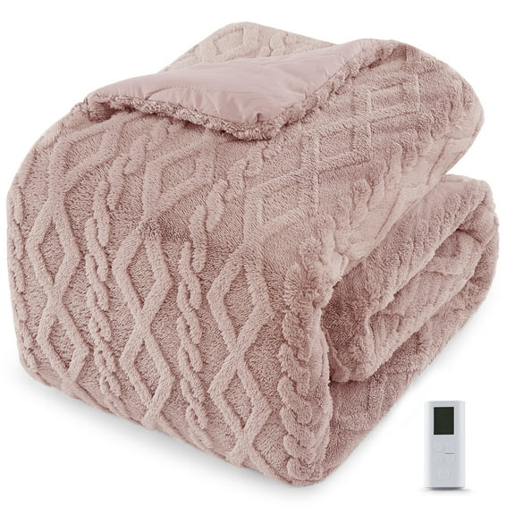 GARVEE Electric Heating Blanket with Wireless LCD Controller,Queen Size 90"x90",Tufted Fast Heating Electric Quilt,Pink