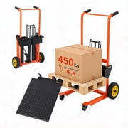 GARVEE Foldable Hydraulic Material Lift,450 lb Capacity,35.8" Max Lift, Adjustable Forks w/ Removable Platform,360  Swivel Casters,Orange