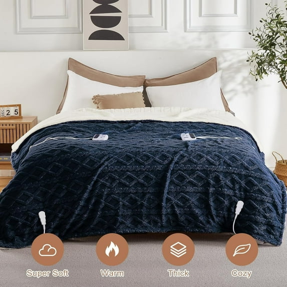 GARVEE Heated Blanket 100"X90" King Size Dual Control Electric Blanket with 10 Heating Level & 1-10 Hour Auto Off,Machine Washable,Navy Blue