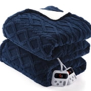 GARVEE Heated Blanket 84"X90" Queen Size Dual Control Electric Blanket with 10 Heating Level & 1-10 Hour Auto Off,Machine Washable,Navy Blue
