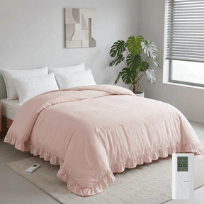 GARVEE Oversized Heated Comforter Blanket,104"X90" Cal King Size Ruffle Electric Quilt with Wireless LCD Controller,6 Heat Levels&1-10H Timer,ETL Certified,Pink