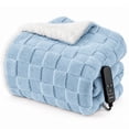 thumbnail image 1 of GARVEE Electric Heated Throw Blanket 50" x 60", Blue Jacquard Flannel Sherpa with 10 Heat Settings & Auto-Off Timer, 1 of 9