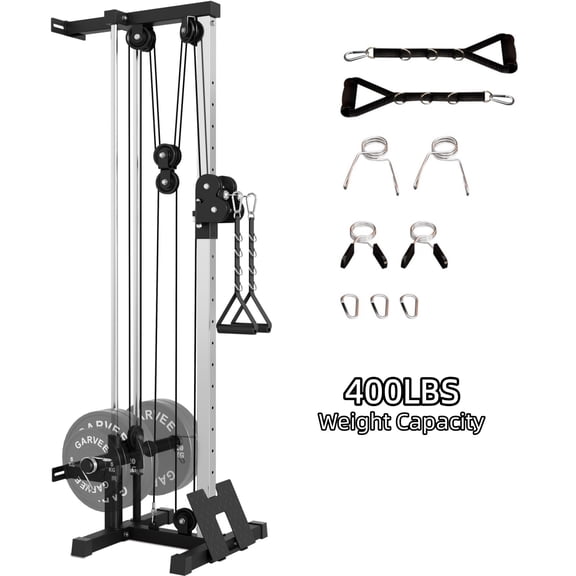 GARVEE Dual Pulley Cable Machine LAT Pulldown Crossover System Wall Mounted 19 Adjustable Positions 1-Pack